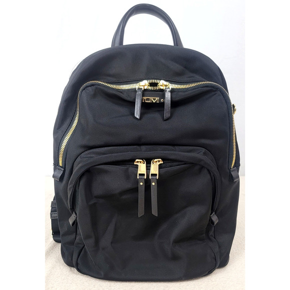 TUMI Voyageur Carson Backpack Black Nylon Gold Hardware Laptop Bag Travel - Picture 1 of 16